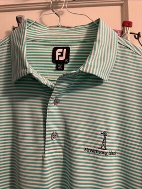 FootJoy Striped Polo Shirt - Mint Green and White